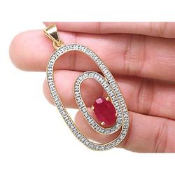 USGL Certified 3.25 ct Ruby & Diamond Pendant 14kt Gold