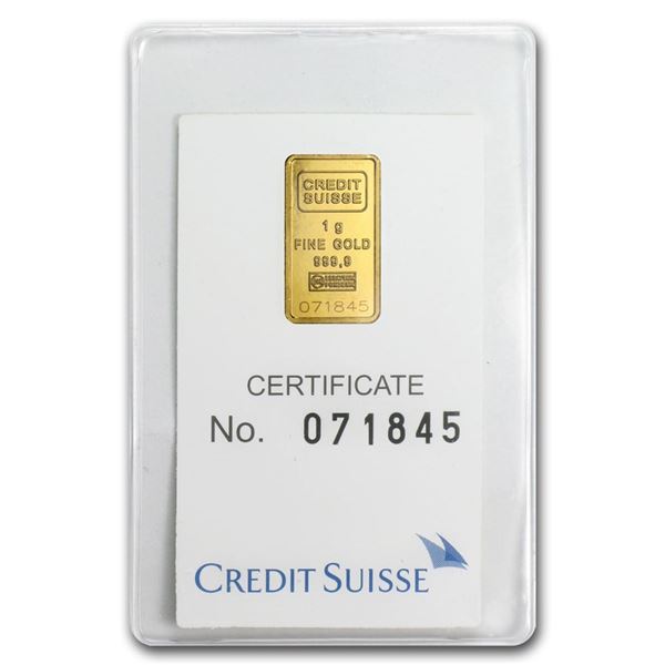 1 gram Gold Bar - Credit Suisse Statue of Liberty (In Assay)