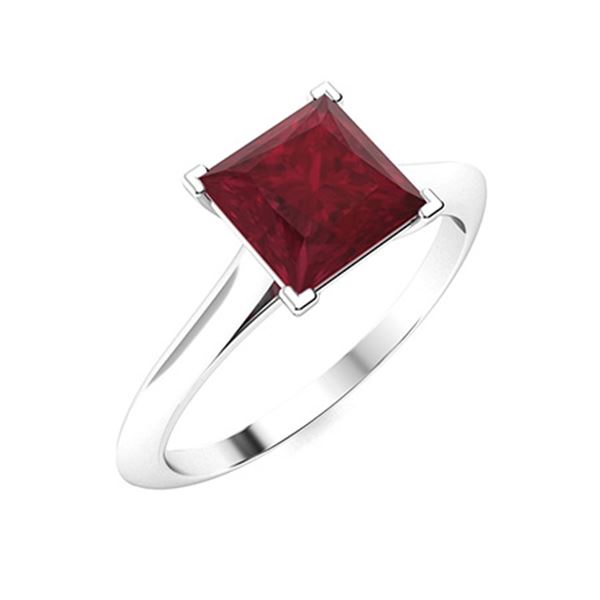 Natural 0.99 CTW Ruby Solitaire Ring 14K White Gold