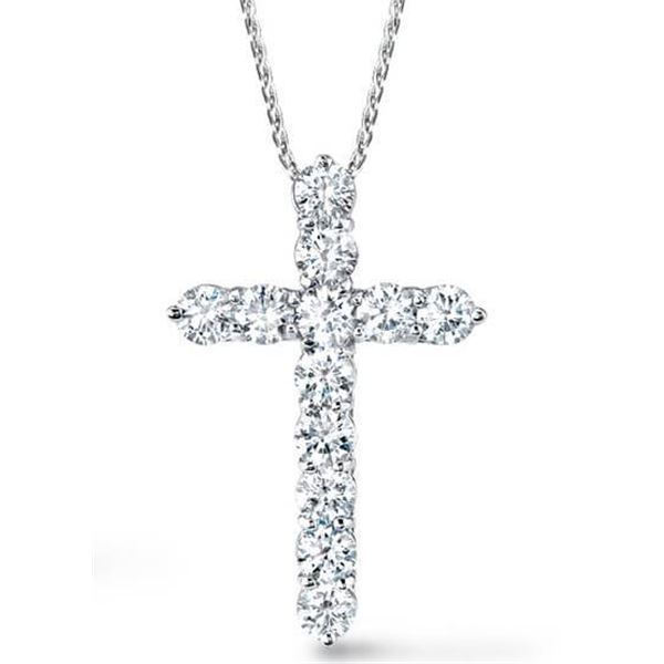 Natural 3.02 CTW Round Cut Diamond Cross Pendant With Chain 18KT White Gold