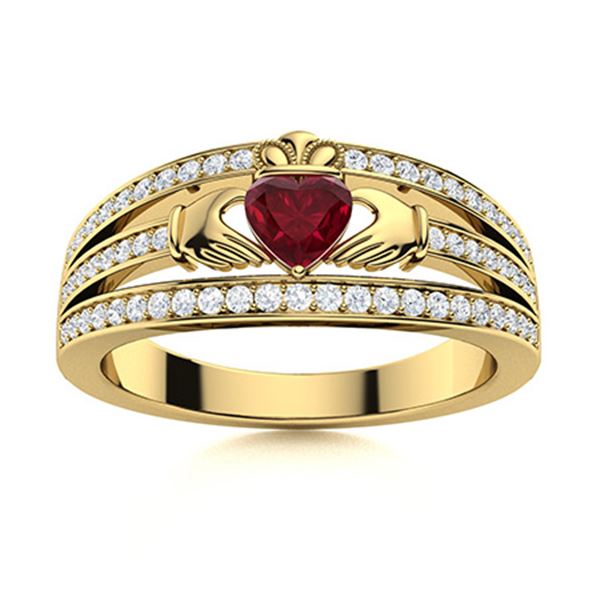 Natural 0.72 CTW Ruby & Diamond Engagement Ring 18K Yellow Gold