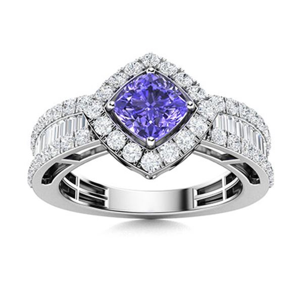 Natural 2.12 CTW Tanzanite & Diamond Engagement Ring 18K White Gold