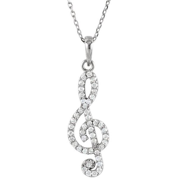 Natural 0.47 CTW Diamond Petite Treble Clef Expression Pendant Necklace 18KT White Gold