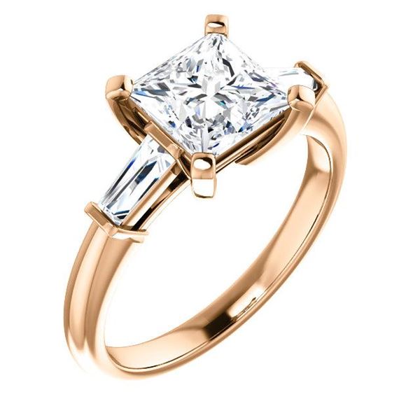 Natural 1.82 CTW Princess Cut & Baguettes 3-Stone Diamond Ring 18KT Rose Gold