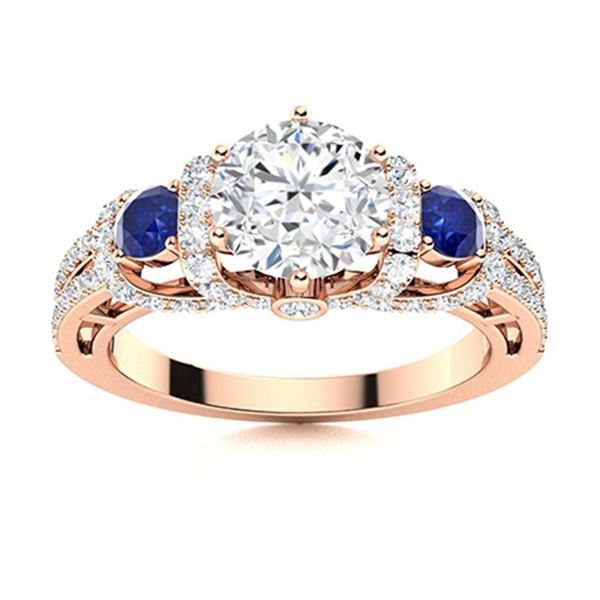 Natural 1.86 CTW Diamond & Sapphire Engagement Ring 14K Rose Gold