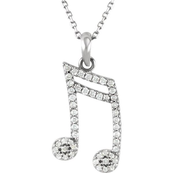 Natural 0.22 CTW Diamond Double Sixteenth Note Expression Pendant Necklace 14KT White Gold