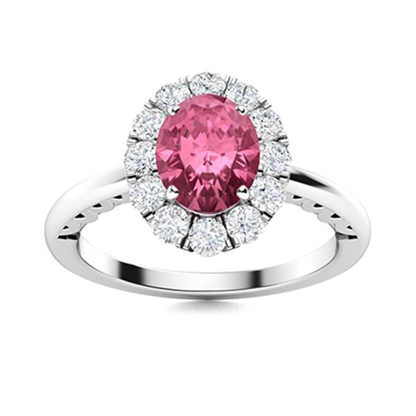 Natural 1.28 CTW Pink Sapphire & Diamond Engagement Ring 14K White Gold