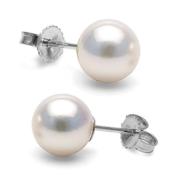 White Akoya Pearl Stud Earrings, 9.0-9.5mm