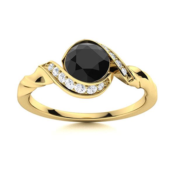 Natural 1.40 CTW Black & White Diamond Engagement Ring 18K Yellow Gold