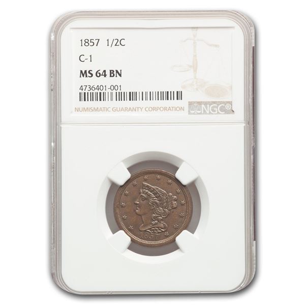 1857 Half Cent MS-64 NGC (Brown, C-1)