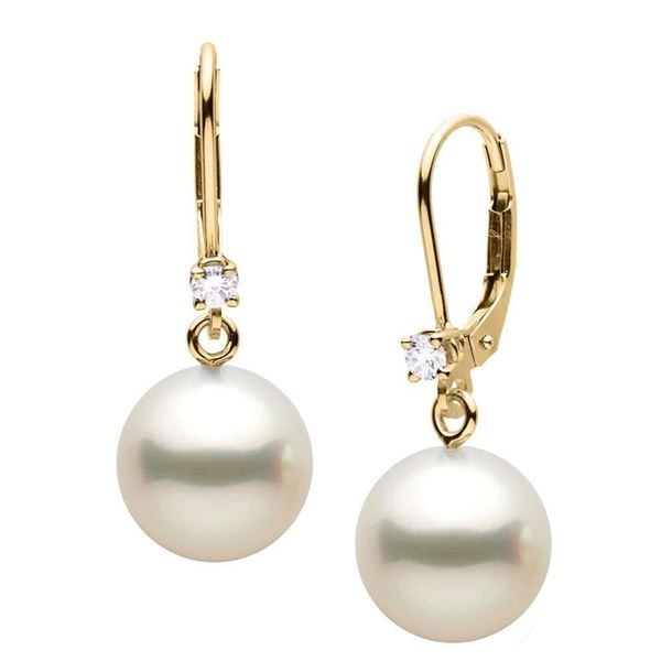 White South Sea Pearl and Diamond Leverback Dangle Earrings