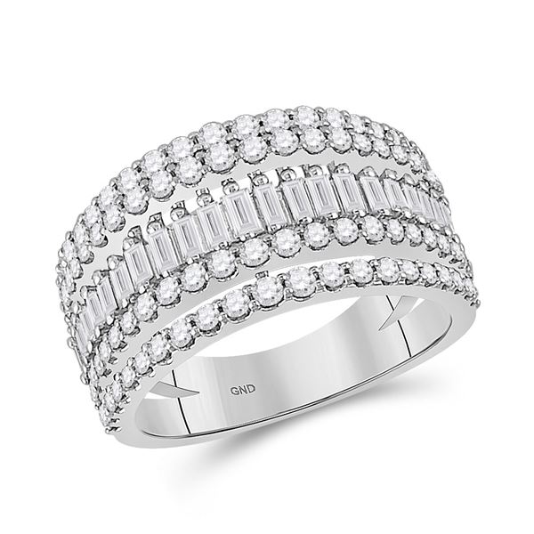 14kt White Gold Womens Baguette Diamond Modern Cocktail Band Ring 1 Cttw