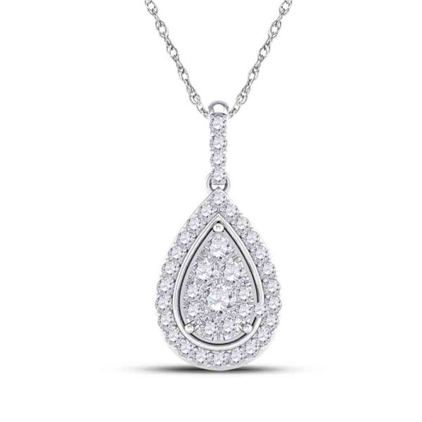 14kt White Gold Womens Round Diamond Teardrop Pendant 1/4 Cttw