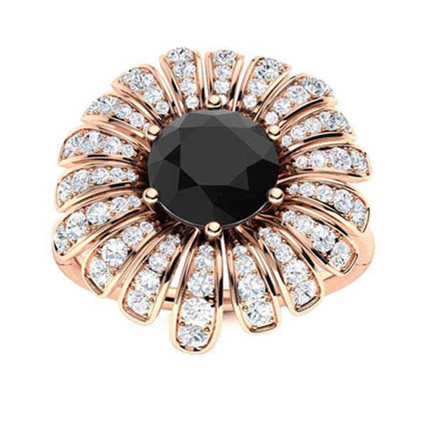 Natural 1.70 CTW Onyx & Diamond Engagement Ring 14K Rose Gold