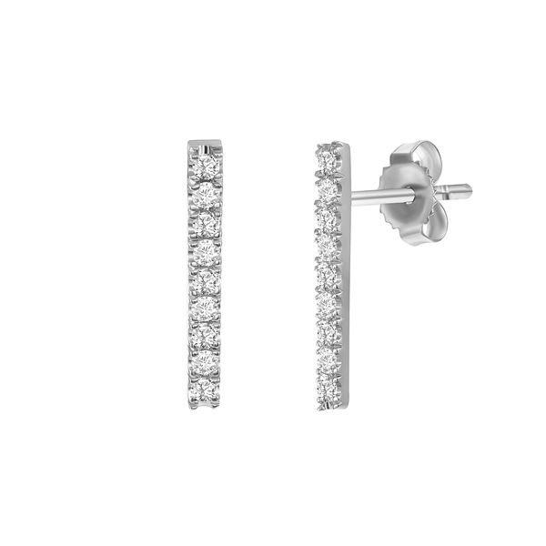 Natural 0.17 CTW Nine Stone Bar Earrings 14KT White Gold
