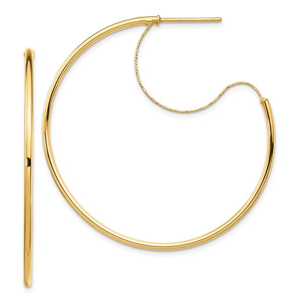 14k Yellow Gold Polished with D/C wire Hoop Earrings - 1.5x40 mm