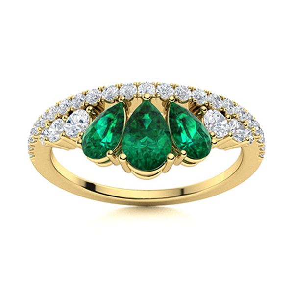 Natural 1.18 CTW Emerald & Diamond Engagement Ring 14K Yellow Gold