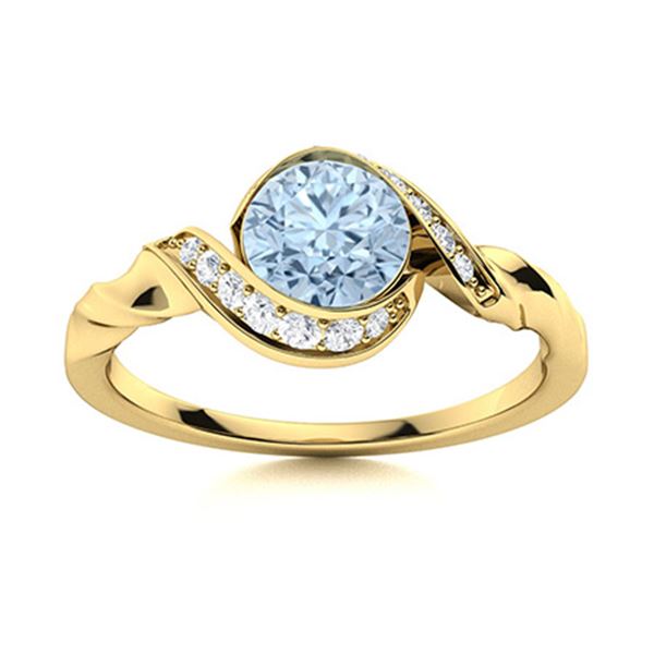 Natural 1.19 CTW Aquamarine & Diamond  Engagement Ring 18K Yellow Gold