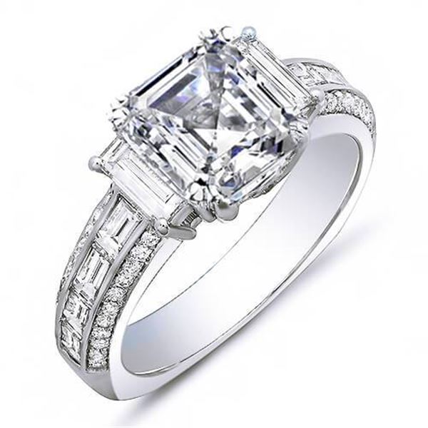 Natural 3.22 CTW Empire Asscher Cut Diamond Engagement Ring 18KT White Gold