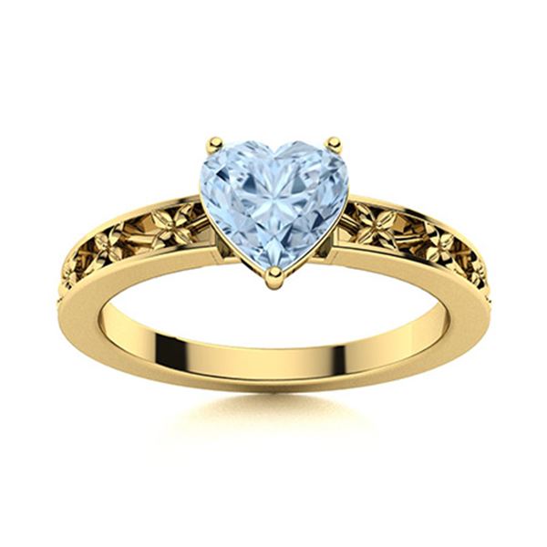 Natural 1.55 CTW Aquamarine Solitaire Ring 14K Yellow Gold