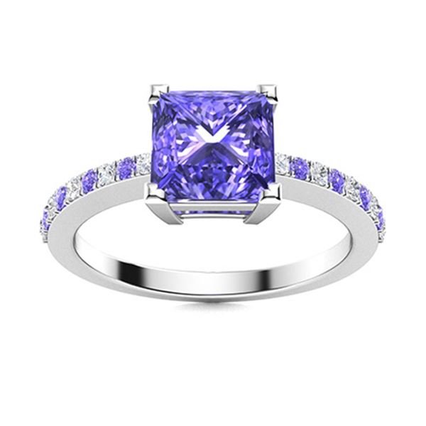 Natural 1.47 CTW Tanzanite & Diamond  Engagement Ring 18K White Gold