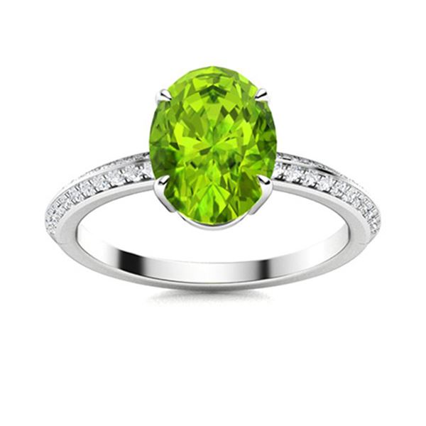 Natural 3.21 CTW Peridot & Diamond Engagement Ring 18K White Gold
