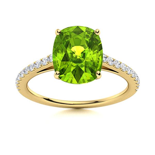 Natural 4.78 CTW Peridot & Diamond Engagement Ring 14K Yellow Gold