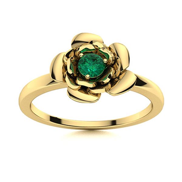 Natural 0.12 CTW Emerald Solitaire Ring 18K Yellow Gold