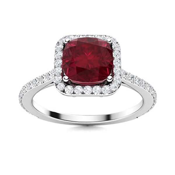 Natural 1.42 CTW Ruby & Diamond Engagement Ring 14K White Gold