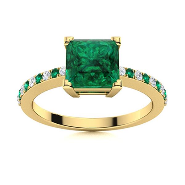 Natural 1.18 CTW Emerald & Diamond  Engagement Ring 18K Yellow Gold