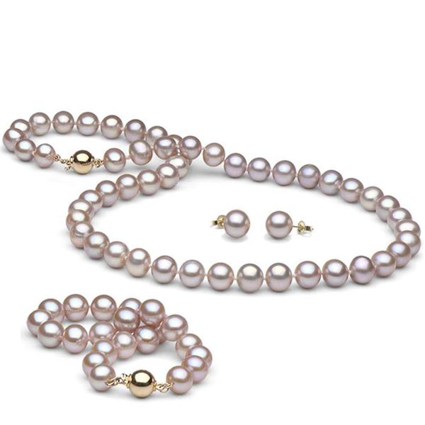 Lavender Freshwater Pearl 3-Piece Jewelry Set, 8.5-9.0mm