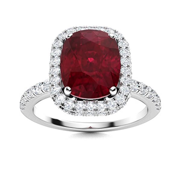 Natural 3.35 CTW Ruby & Diamond Engagement Ring 18K White Gold