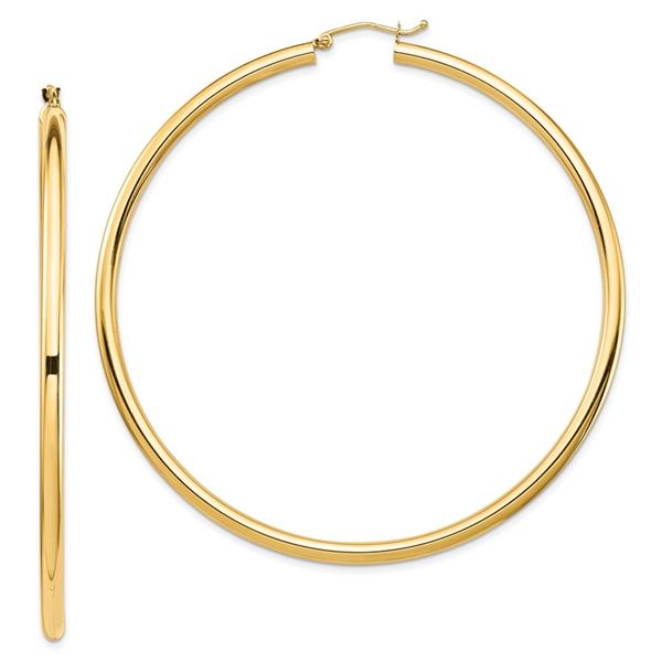 14k Yellow Gold Lightweight 3 mm Polished Hoop Earrings - 42 mm