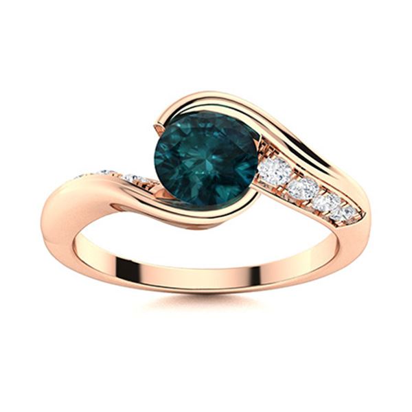 Natural 1.02 CTW Blue & White Diamond Engagement Ring 18K Rose Gold