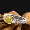 Image 3 : Natural 8.52 CTW Canary Light Yellow Cushion Cut Diamond Engagement Ring 18KT Two-tone