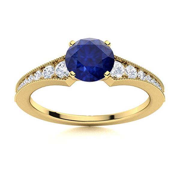 Natural 1.01 CTW Sapphire & Diamond Engagement Ring 18K Yellow Gold