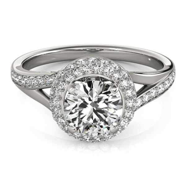 Natural 1.6 ctw Diamond Solitaire Halo Ring 14k White Gold