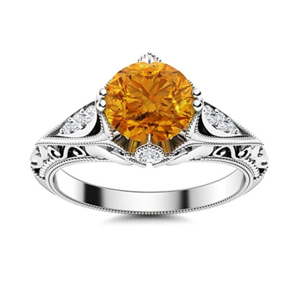 Natural 0.84 CTW Citrine & Diamond Engagement Ring 18K White Gold