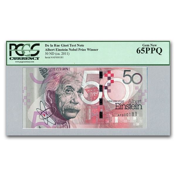 2011 Albert Einstein De la Rue Test Note, Gem New-65 PCGS PPQ