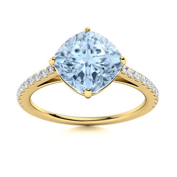 Natural 2.76 CTW Aquamarine & Diamond  Engagement Ring 14K Yellow Gold