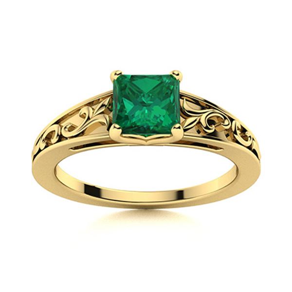 Natural 0.99 CTW Emerald Solitaire Ring 14K Yellow Gold