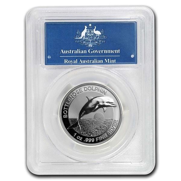 2019 Australia 1 oz Silver $5 Dolphin PR-70 PCGS (HR, First Day)