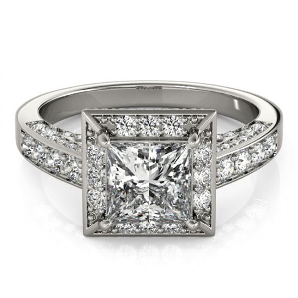 Natural 1.5 ctw Princess Diamond Halo Ring 14k White Gold