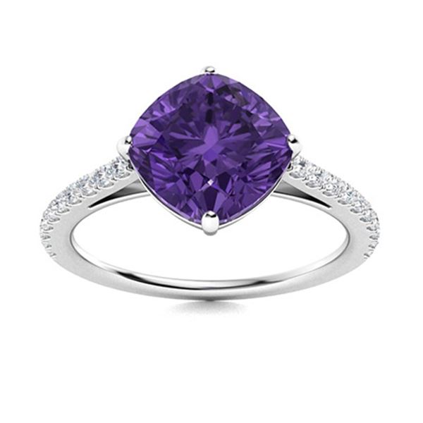 Natural 4.06 CTW Amethyst & Diamond Engagement Ring 14K White Gold