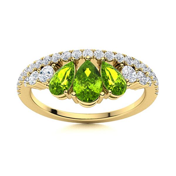 Natural 1.18 CTW Peridot & Diamond Engagement Ring 14K Yellow Gold