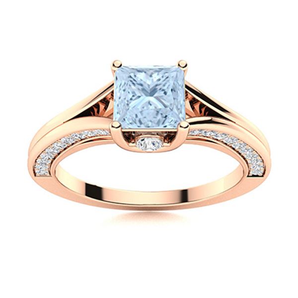Natural 1.22 CTW Aquamarine & Diamond  Engagement Ring 14K Rose Gold