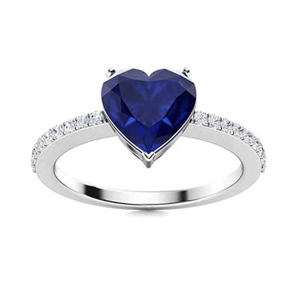 Natural 0.84 CTW Sapphire & Diamond Engagement Ring 18K White Gold