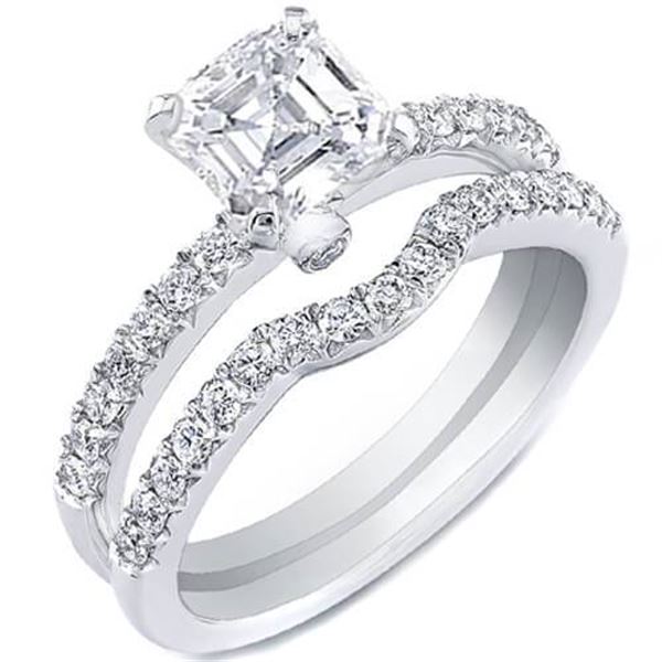 Natural 2.52 CTW Asscher Cut pave Sides Diamond Ring 14KT White Gold