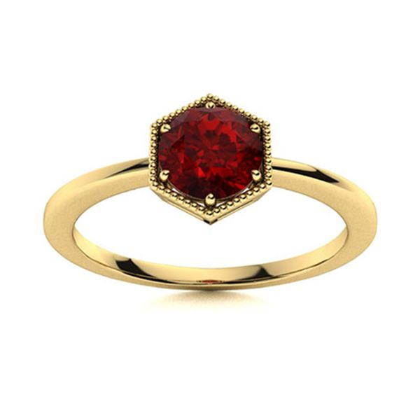 Natural 1.06 CTW Garnet Solitaire Ring 18K Yellow Gold