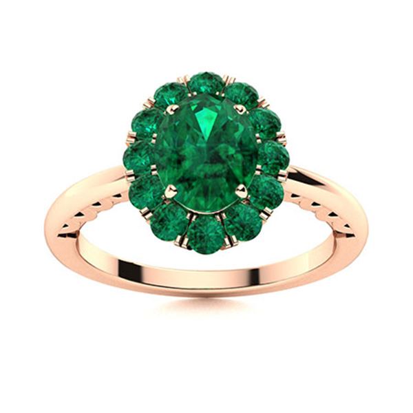 Natural 1.23 CTW Emerald Solitaire Ring 18K Rose Gold